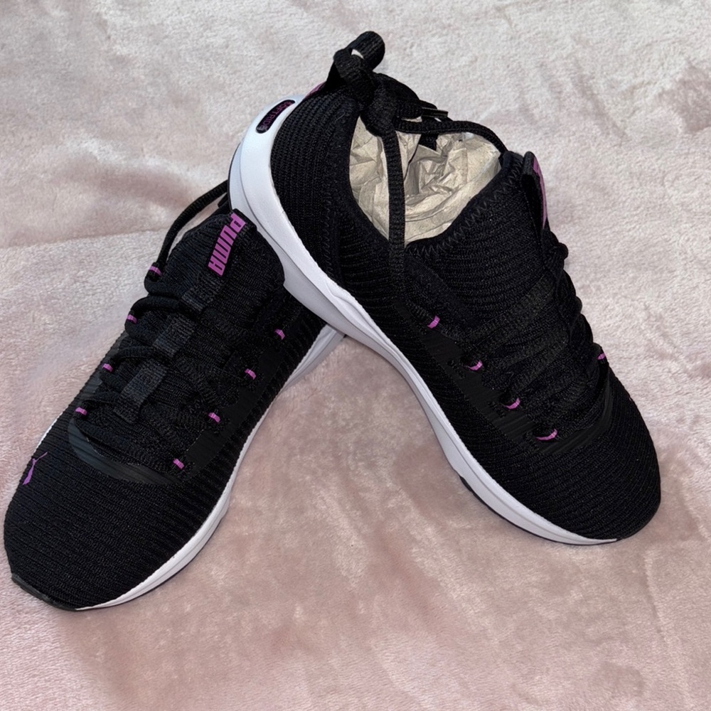 Puma Black and Purple Sneakers with Breathable Mesh
